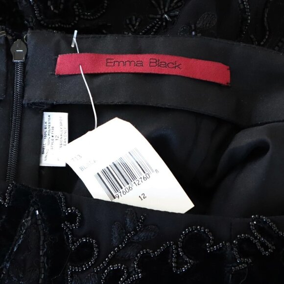 Emma Black Beaded Silk Velvet Embroidered Beaded Pencil Evening Skirt New NWT 12 - Picture 4 of 4
